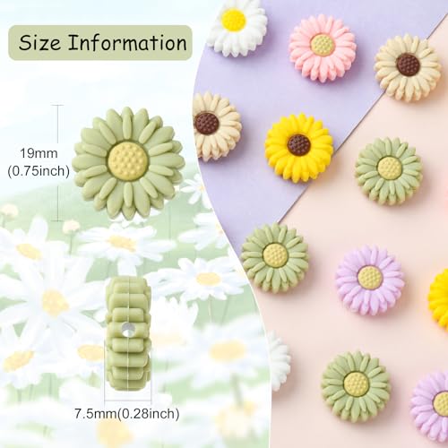 UR URLIFEHALL 20 Pcs Daisy Silicone Beads Colourful Flower Silicone Focal Beads for Jewellery Crafts DIY Garlands Lanyards Making Gift Decor - Image 2