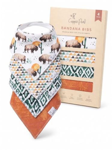 Image of Copper Pearl Baby Bibs 4 Pack, Printed Bandana Drool Bibs for Baby Girl & Boy, Soft Cotton Drooling Teething Bibs