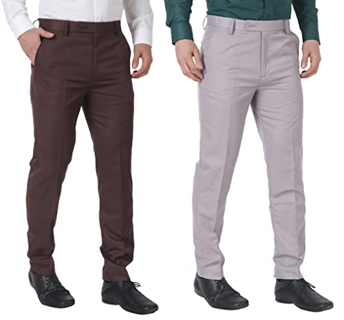 Image of MALENO Men's Regular Fit Polycotton Trouser Pant's Formal Trouser Casual Trouser Pant Combo (Pack of 2)