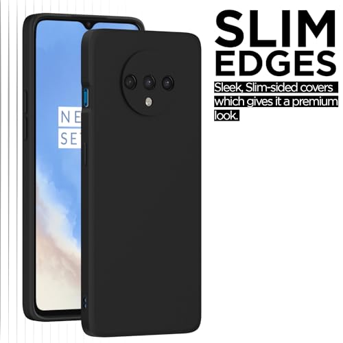 Image of Outlouders Back Cover for OnePlus 7T | Camera Protection | Durable Soft Matte Silicone Bumper Case (Black)