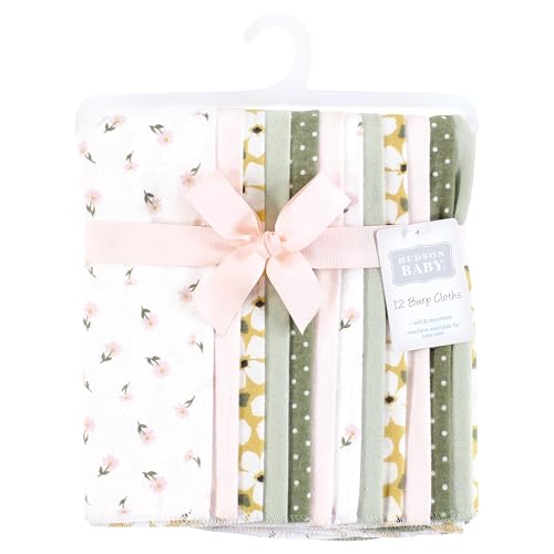 Image of Hudson Baby Unisex Baby Flannel Burp Cloth 12pk, Sage Floral, One Size