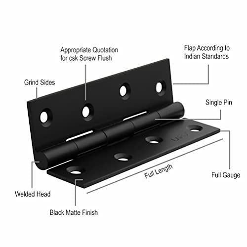 Image of LAPO Door Butt Hinges, 4 Inch x 14 Gauge /1.8mm Thickness, Stainless Steel Door Hinges, Silent Smooth Movement, Designed for Wooden Doors & Cabinets, 5 Years Warranty, Black Finish, Pack of 4