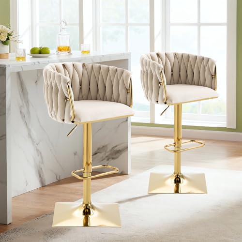 Doyisy Taburete de bar vintage con respaldo y reposapiés, altura de mostrador, silla de comedor para isla de cocina, comedor, bar, mostrador, fiesta, salón, 2 piezas/juego 53 x 51 x 87-105 cm (marfil)