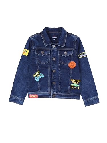 Image of KiddoPanti Boys Denim Jacket | Cotton Poly Blend with Spandex | Washed Denim, Full Sleeve | Button Closure & Front Flap Pockets | Collared Neck