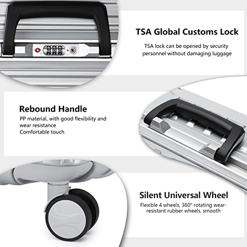 Leaves King Luggage Aluminum Frame Suitcase, 100% Pc Hard Shell Carry On Luggage With Tsa Lock, Zipperless Suitcae With Wheels (24Inch, Silver) #TOP2