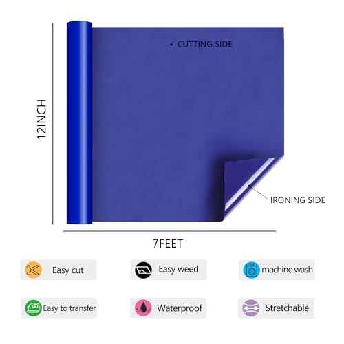 Image of RENLITONG 3D Puff HTV Matte Heat Transfer Vinyl Roll 12 inch x 7ft Iron on for Heat Press T Shirt for All Cutter Machine Heat Vinyl Design (7ft, 3D Puff Sapphire Blue)