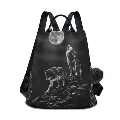 Image of ALAZA Wolf Animal Print Moon Backpack Purse for Women Anti Theft Fashion Back Pack Shoulder Bag