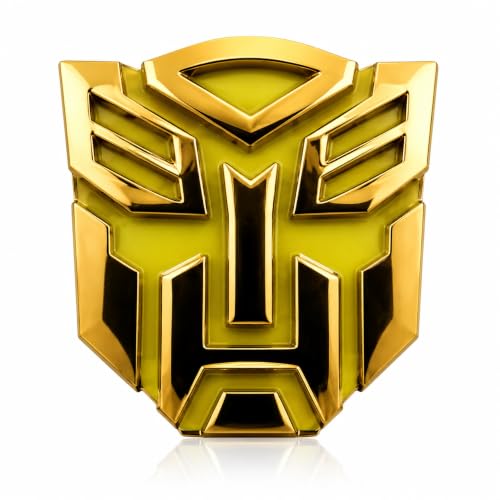 Image of Gold Big Transformer Transformer Glow 3D Metal Logo Car Metal Emblem 3D Badge Auto Racing Sport Sticker 9.2cmx9.2cm for Car & Bikes Pack of 1 (Gold)