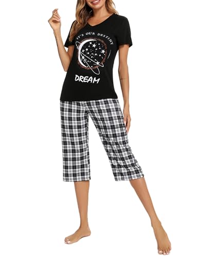 iClosam Pijama Verano a Cuadros para Mujer - Conjunto Corto de Algodón de 2 Piezas - Ropa de Dormir Casual, Suave y Cómoda para Casa