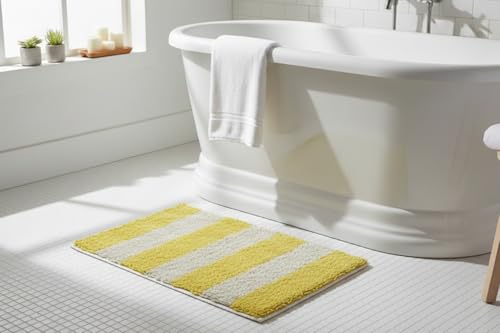 Image of Homitecture Embossed Super Soft Anti Skid (40x60 cm) Super Absorbent Mats Microfibre 2000 GSM Door Mats for Home /Bathroom /Bedroom /Kitchen /Floor Mat (Pack of 1) Pattren - Solid (2 line Yellow)