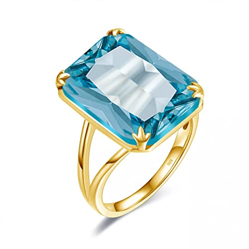 LSLYTQ Aquamarine Ring 925 Sterling Sliver Rings For Women Plated Gemstone Gift Female Jewelry
