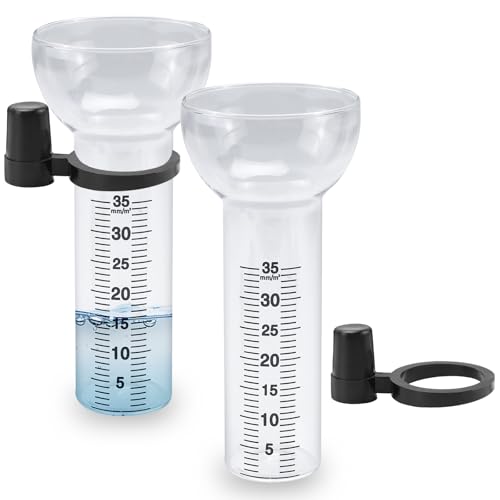 FSWWSF Regenmesser 2 Stück Regenmesser Glas 35mm, Regenmesser Ersatzglas mit Halterung, Regenwassermesser für Garten Glas, klar, zur Regenwassermessung