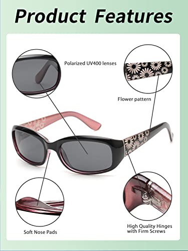 Glindar Polarized Sunglasses For Women, Rectangular Sun Glasses For Driving Fishing Shopping, Uv400 Black Pink #TOP3