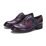 CrazycatZ Women's Leather Oxford Perforated Lace up Wingtip Colorful Leather Vintage (Dark Purple B, us_Footwear_Size_System, Adult, Women, Numeric, Medium, Numeric_8)