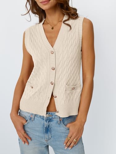 LILLUSORY Sweater Vest Women Fashion Casual Summer Outfits V Neck Cable Knit Spring Trendy Cropped Sleeveless Cute 20252