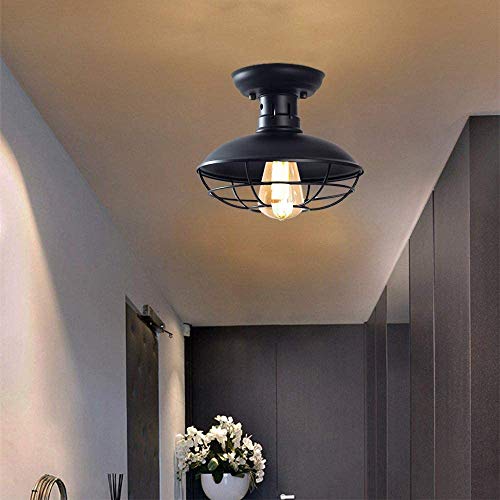 Farmhouse Flush Mount Ceiling Light - Easric Industrial Ceiling Light Fixture Rustic Black Metal Cage Close To Ceiling Lamp E26 Base For Hallway Foyer Kitchen Porch #TOP3