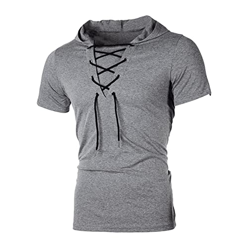 Men's Hippie Yoga Hooded Top Short Sleeve Drawstring Hoodies T-Shirts Hooded T-Shirt for Men (Dark Grey,Small)