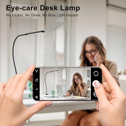 Image of Mojimdo LED Desk Lamp with Clamp, LED Dimmable Reading Lamp with Flexible Gooseneck, 3 Colors & 10 Brightness Clamp Lamp with USB Adapter for Study Reading Workbench Crafting Drafting