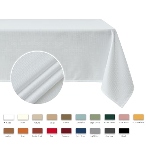 Image of maxmill Tablecloth Weaved Texture Stain Resistant Waterproof, Wrinkle Resistant Washable Table Cloth, Fabric Table Cover for Dining Room, Indoor Outdoor Use, Rectangle 60 x 120 Inch, White