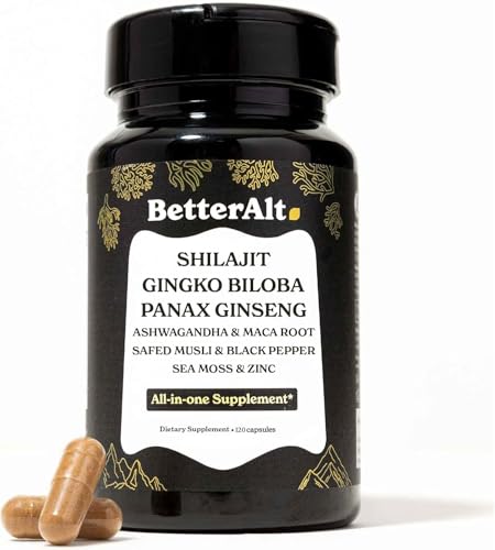 8800mg Shilajit Maca Root Ginkgo Biloba Sea Moss Ashwagandha Panax Ginseng Safed Musli & Zinc| Boost Stamina & Energy 120 Capsules| 95 + minerals| All in One Herbal Supplement for Men & Women