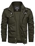 CRYSULLY Men's Fall Jackets Multi Pocket Tactical Cotton Safari Jacket Casual Cargo Jacket