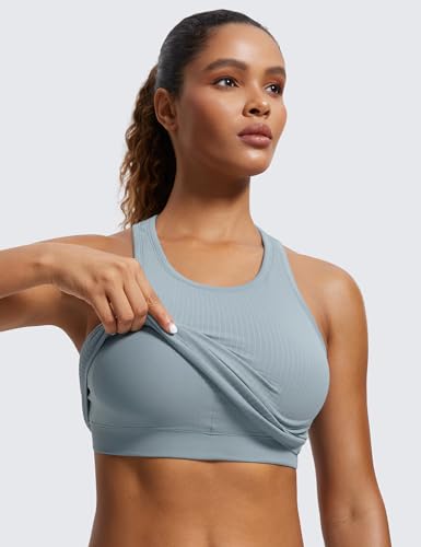 Image of CRZ YOGA Seamless Rib Racerback Crop Tank | Light Support, Removable Pads, Yoga, Ribbed, Racerback, Longline Sports Bras for Women