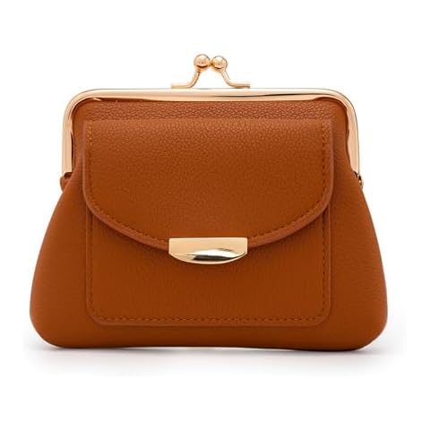Lavogel Coin Purse With Credit Card Slot, Kiss Lock Coin Purse for Women, Large Capacity Coin Pouch, Change Purse Cute Car Coin Holder for Women (2-Brown) Cover