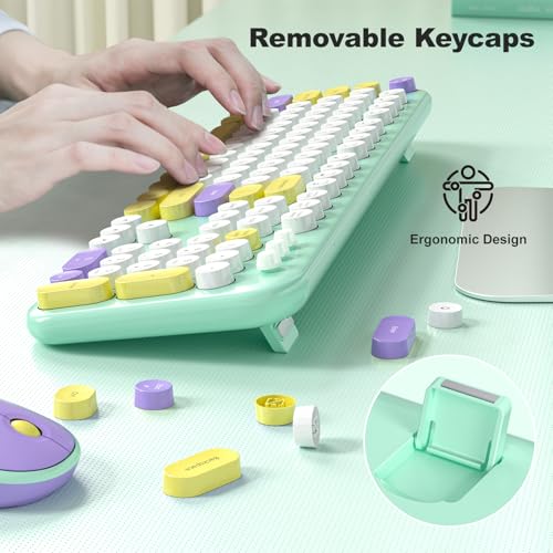 Image of Atelus Wireless Keyboard and Mouse Combo, USB 2.4GHz Full Size Typewriter Keyboard with Number Pad and Colorful Mouse for Office PC Computer Desktop Laptop Windows 7 8 10 (Mint Green)