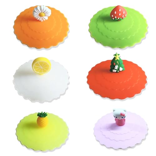 Sufe 6Pcs Silicone Lids, 10cm/3.9inch Reusable Anti-dust Cup Covers, Food-grade Silicone, Snap Closure, Modern Style, Multicolor, Dishwasher & Microwave Safe, Round, CONTAINER_LID