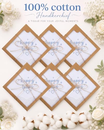 Image of Kinlop 6 /12 Pack Embroidered Wedding Happy Tears Handkerchiefs, 11 inchx11 inch Lace Handkerchiefs, Something Blue Gift for Bride