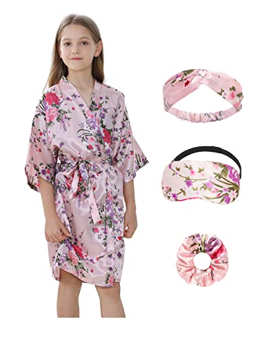 Kid Girls Silky Kimono Robes Party Set with Floral Patterns for Spa Brithday Wedding Short Robes