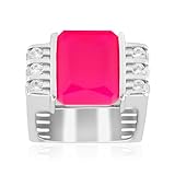 Cavill Himbeer-Chalzedon Ring 5,258 ct Oktagon Radiantschliff in 925 Silber Platinplattiert mit 30...