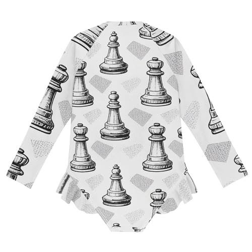 Girls One Piece Swimsuits Long Sleeve Swimsuit Zipper Bathing Suits White Chess Pattern2