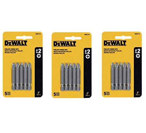 DEWALT DW2115#2 Phillips 2-Inch Power Bit, 5 Count Per Pack, 3 Pack