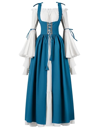 Spooktacular Creations - Disfraz renacentista para mujer, vestido medieval azul Chemise Ren Faire vestido...