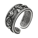 Unique 925 Sterling Silver Olympus Gods Statue Ruins Meander Ring - Ancient Greek Inspired Artisan Jewelry