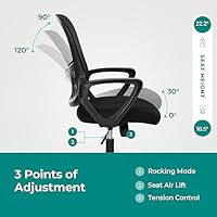 SMUG Office Computer Desk Chair, Ergonomic Mid-Back Mesh Rolling Work Swivel Task Chairs with Wheels, Comfortable Lumbar Support, Comfy Arms for Home, Bedroom, Study, Dorm, Student, Adults