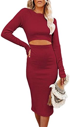 فستان لين للنساء ذو ​​أكمام طويلة من نسيج مضلع متوسط ​​الطول بدون أكمام