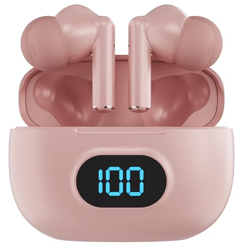 Coby True Wireless Earbuds with LCD Battery Display Charging Case, Bluetooth 5.3 in-Ear Headphones with Touch Controls, Built-in Mic, 10-Hour Playtime, Rose Gold