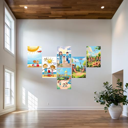 Image of SiddArtify Happy Kids Summer Vacation - Playground Art Prints Set - Sticker - 12x18 Inch - Pack of 6 Wall Room Decoration art Poster Prints
