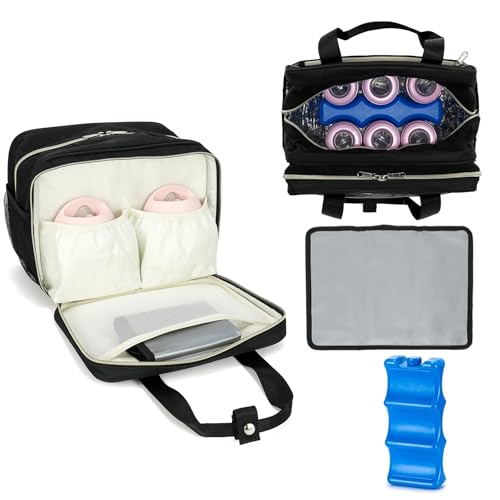 Image of GEMIU Breast Milk Cooler Bag with Ice Pack,Fits 6 Baby Bottles Up to 9 Ounce Breast Milk Cooler Travel Bag Compatible with Wearable Breast Pumps & Accessories for Nursing Mom Daycare Black