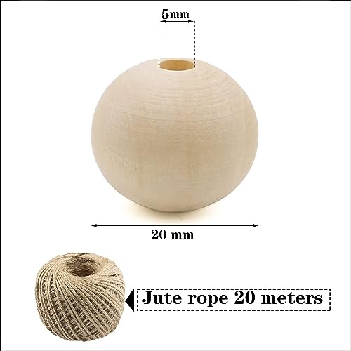 THYSSEN 1000pcs 20mm Wood Beads Crafts Natural Round Unfinished Loose Beads are Used to Make DIY Wooden Beads Garlands, Home Decoration