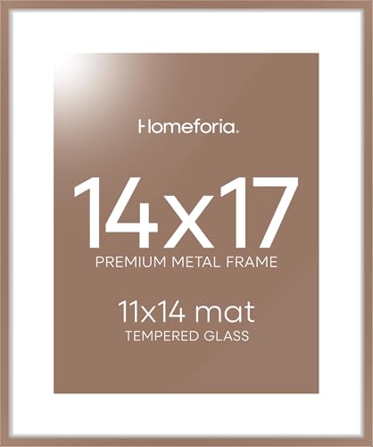 Image of Homeforia 14x17 Picture Frame Mocha, High End Metal 14 x 17 Poster Frames with Mat 11 x 14 for Photo, 14x17 Mocha Frame Matted to 11x14 inch Print, 17x14 Thin Frame, Tempered Glass, Wall Kit, Set of 1