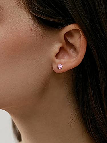 Chicsilver October Birthstone Earrings Platinum Plated Sensitive Earrings For Women Hypoallergenic 925 Sterling Silver Pink Tourmaline Cz Studs #TOP2