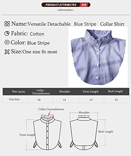 GUZOSJO Blue Striped Detachable Collar Shirt,Dickey Half Blouse False Collar for Lady Girls Men3