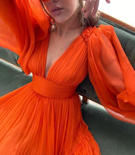 BOLENSYE Puffy Sleeve Prom Dresses Tulle Long Ball Gowns for Women Deep V Neck Formal Evening Dress3