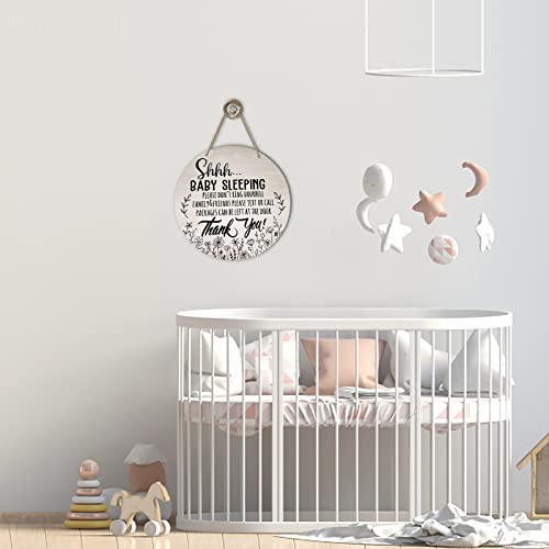 Image of Deroro Baby Sleeping Sign for Front Door, Please Do Not Ring Doorbell Wood Door Hanger for Outdoor Outside Porch Decor, Rustic Wooden Wreath Wall Hanging Decoration for Home