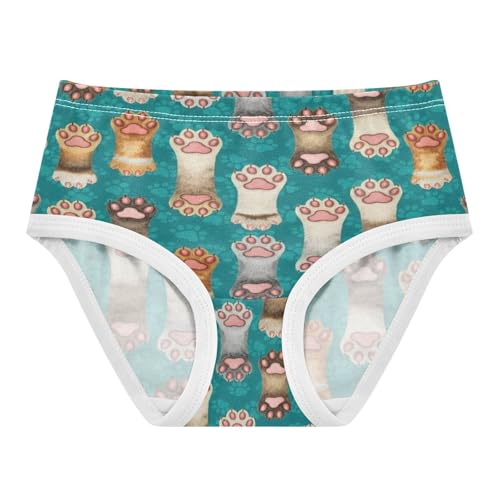 Girl Underwear, Colored Cat Paws Toddler Panties, Cotton Underwear Girls, 2T–8 Years