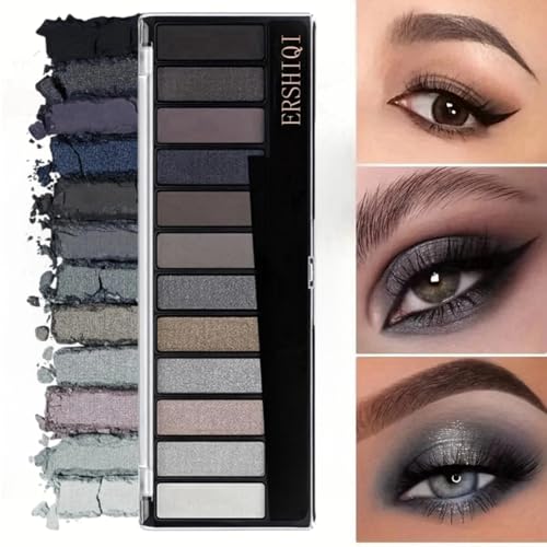 Grey Eyeshadow Palette Black Eyeshadow 12 Pigmented,Smokey Eyeshadow Palette 12 Shades,Waterproof Eye Shadow Pallets for Women,Shimmer Smokey Color Eyeshadow,Full Matte Smokey Eye Shadow Pallets - Image 6