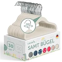 Laleni Kinderkleiderbügel 30 Stück Mit Samtbezug - Platzsparend, 360° Drehbar, Rutschfest - Elfenbein